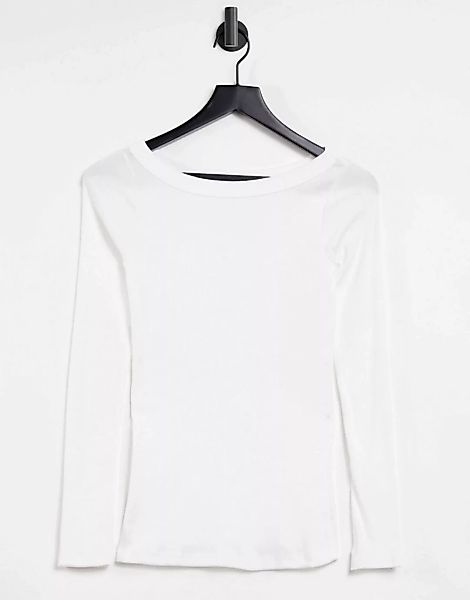 River Island – Langärmliges Shirt mit U-Boot-Ausschnitt in Weiß günstig online kaufen