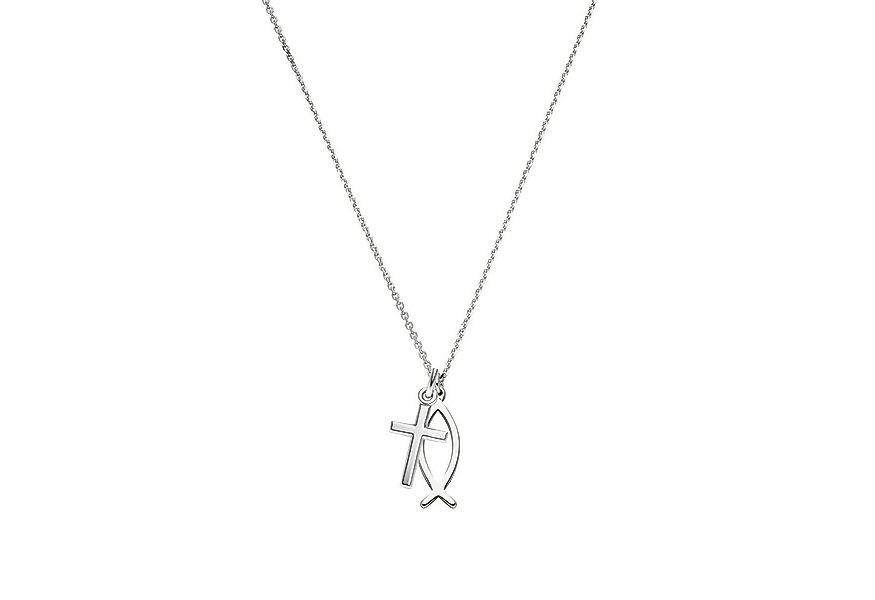SCHOSCHON Kette mit Anhänger Kreuz ICHTHYS Fisch-Symbol 925 Silber Halskett günstig online kaufen