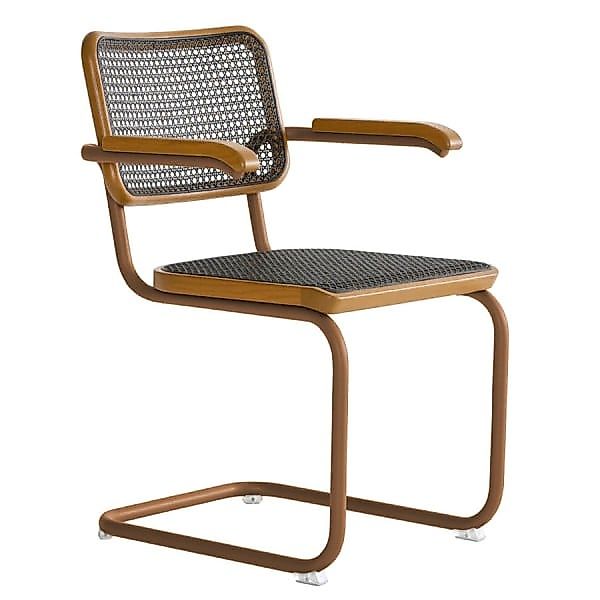 THONET S 64 V Dark Melange ocker | Stahlrohr-Freischwinger mit Armlehnen | günstig online kaufen