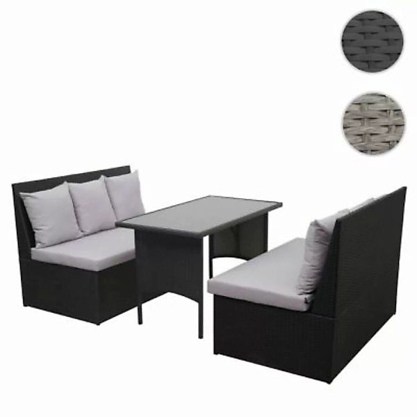 HWC Mendler Poly-Rattan Garnitur mit 2x 2er Sofa und Tisch schwarz/grau günstig online kaufen
