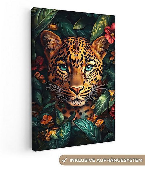 OneMillionCanvasses® Leinwandbild Leopard - Natur - Blumen - Dschungel, Fot günstig online kaufen