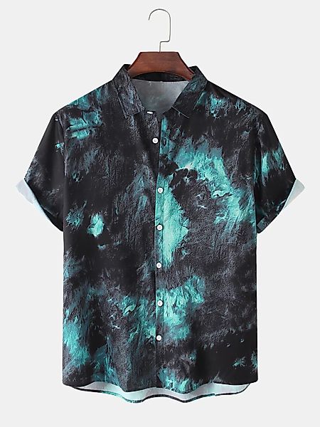 Herren Ombre Print Baumwolle Turn-Down Kragen Casual Kurzarm Shirts günstig online kaufen