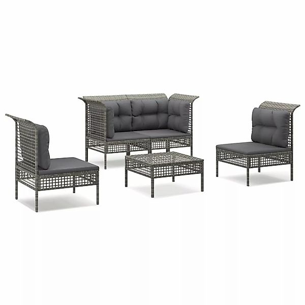 Vidaxl 5-tlg. Garten-lounge-set Mit Kissen Grau Poly Rattan günstig online kaufen