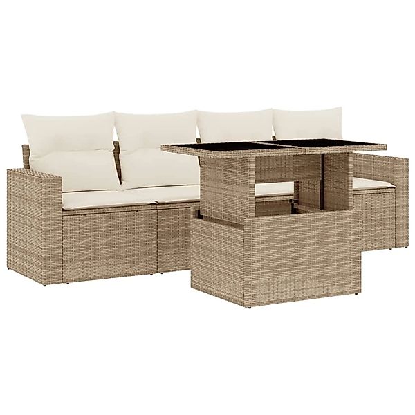 vidaXL 5-Tlg Garten-Sofagarnitur mit Kissen Beige Poly Rattan 3267098 günstig online kaufen