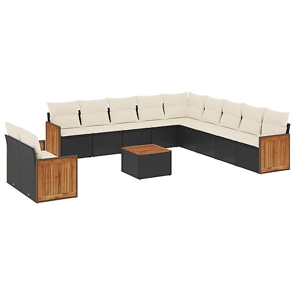 vidaXL 12-Tlg Garten-Sofagarnitur mit Kissen Schwarz Poly Rattan 3227813 günstig online kaufen