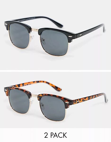 SVNX – Runde Sonnenbrille in Silberfarben und Braun im 2er-Pack-Mehrfarbig günstig online kaufen