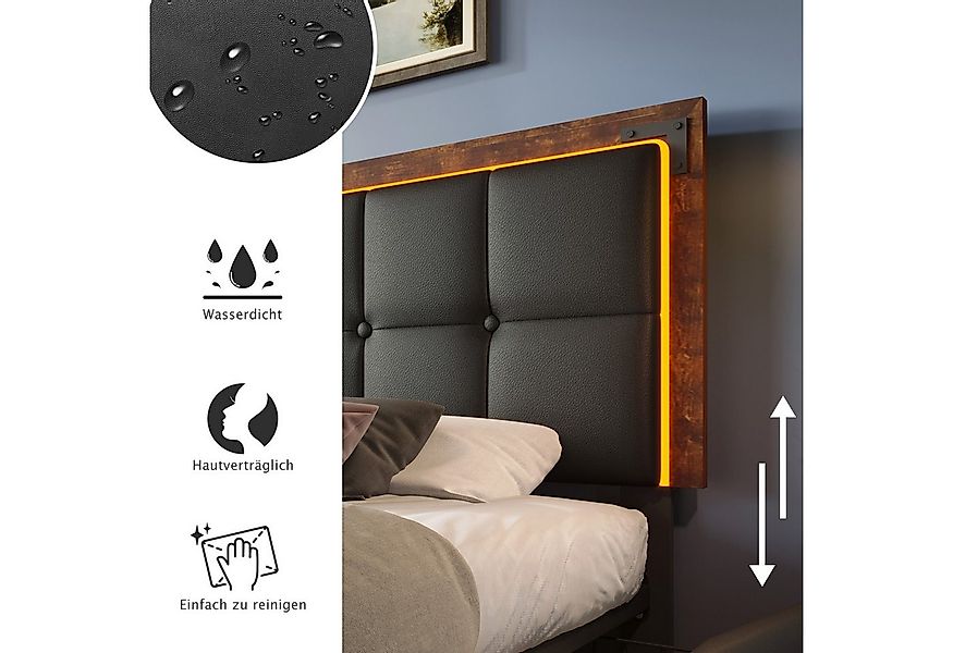 Flieks Polsterbett, LED Einzelbett 90x200cm mit hochstellbarem Kopfteil und günstig online kaufen