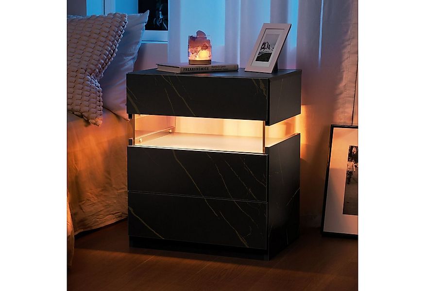 BlingBin Nachttisch LED Nachttisch mit 3 Schubladen Moderner Schlafzimmer-B günstig online kaufen