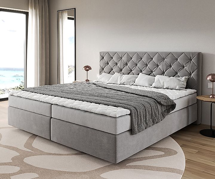 DELIFE Boxspringbett Dream-Great, Mikrofaser Grau 200x200 cm Bonell-Matratz günstig online kaufen