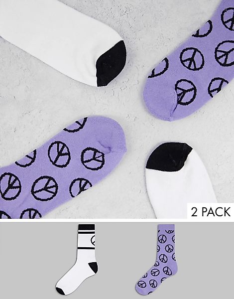 ASOS DESIGN – 2er-Pack Sportsocken mit Peace-Zeichen-Mehrfarbig günstig online kaufen