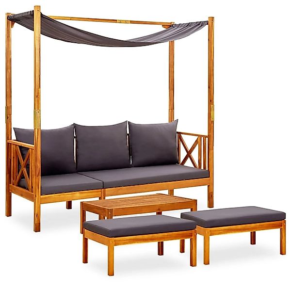 vidaXL Gartenbank mit Tisch & Fußhockern Massivholz Akazie 3058010 günstig online kaufen