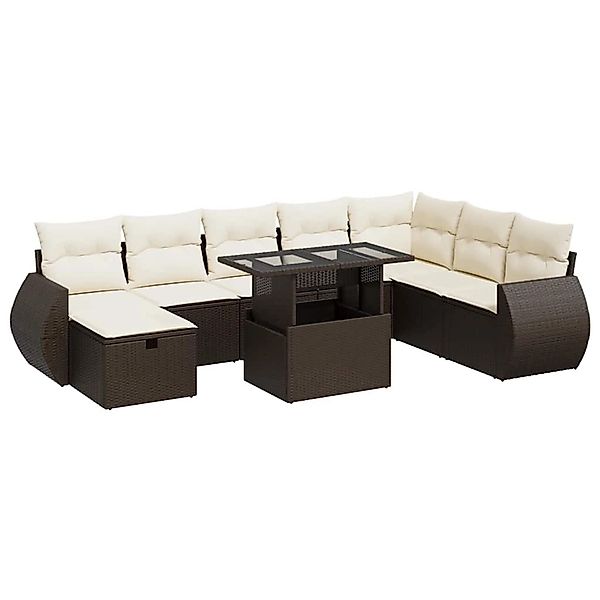vidaXL 9-Tlg Garten-Sofagarnitur mit Kissen Braun Poly Rattan 3327923 günstig online kaufen