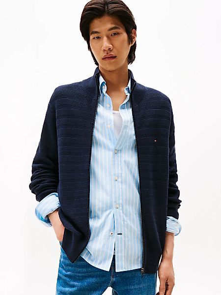 Tommy Hilfiger Strickjacke "STRIPE STRUCTURE", modisches Strickmuster, Steh günstig online kaufen