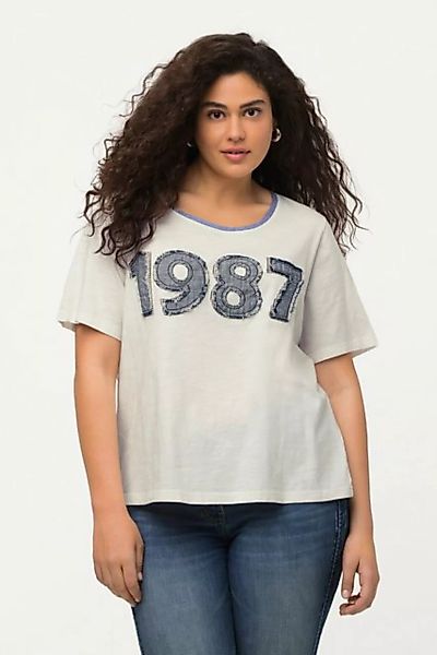 Ulla Popken Rundhalsshirt T-Shirt Jeanszahlen A-Linie Rundhals Halbarm günstig online kaufen