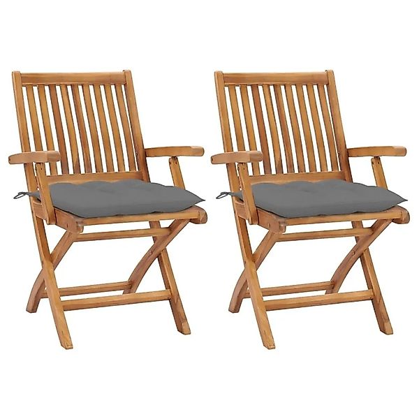 vidaXL Gartenstühle 2 Stk mit Grauen Kissen Massivholz Teak 3062422 günstig online kaufen