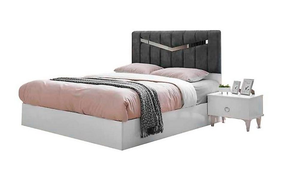 JVmoebel Bett Weiß-Graues Modernes Doppelbett Schlafzimmer Polster Edle Möb günstig online kaufen