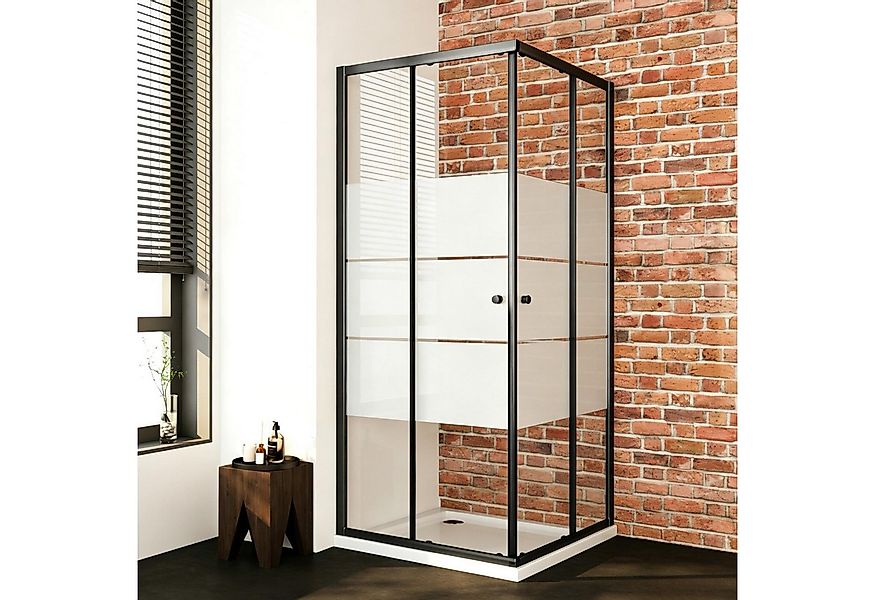 Boromal Eckdusche Duschkabine Duschabtrennung Schiebetür Schwarz Milchglas günstig online kaufen