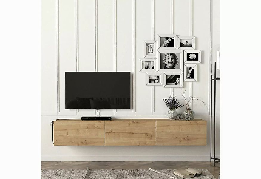 en.casa TV-Schrank »Vihti« Fernsehschrank 180x31x29,5cm Eiche-Optik günstig online kaufen