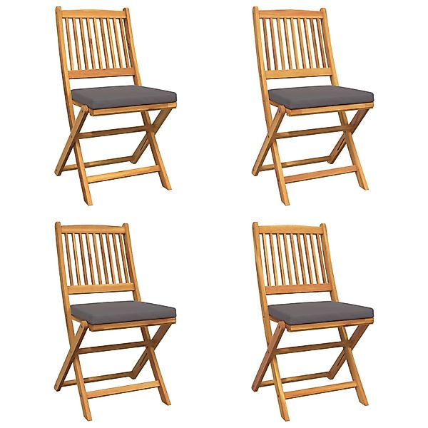 vidaXL Garten-Klappstühle mit Grauen Kissen 4 Stk Massivholz Akazie 3329122 günstig online kaufen