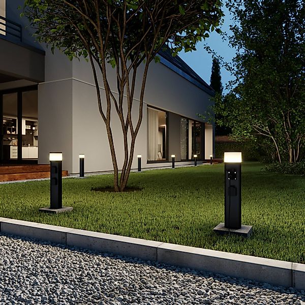Lucande LED-Sockellampe Corban, grau, Steckdosen, IP44 günstig online kaufen