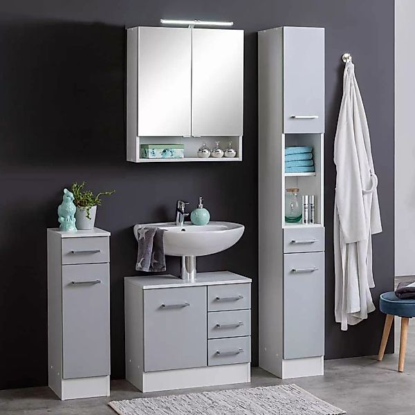 Badezimmer Set in Hellgrau und Weiß 110 cm breit (vierteilig) günstig online kaufen
