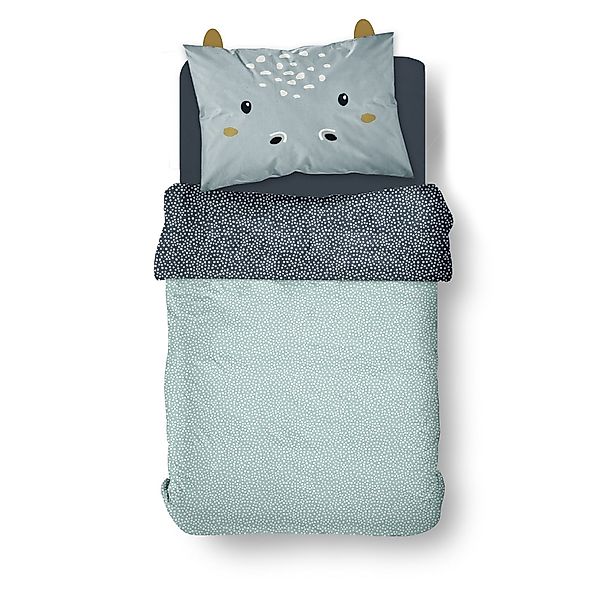 Familando Kinderbettwäsche "Happy Hippo" Nilpferd Blau günstig online kaufen