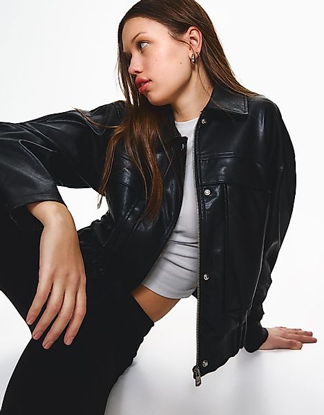 Bershka Kunstlederjacke Damen L Schwarz günstig online kaufen