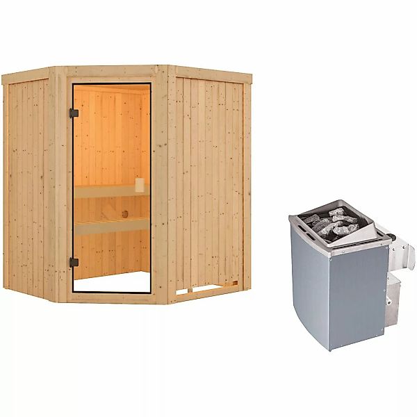 Woodfeeling Sauna Faurin inkl. 9 kW Ofen mit integr. Strg., Glastür Bronzie günstig online kaufen