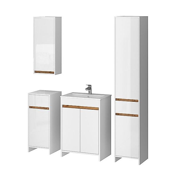 Vicco Badmöbel-Set Lemgo, Weiß Hochglanz/Goldkraft Eiche, günstig online kaufen