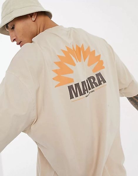 ASOS DESIGN – Oversize-T-Shirt in Stein mit Sonnenaufgangs-Aufdruck hinten- günstig online kaufen