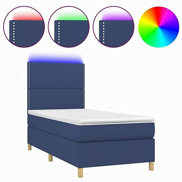 vidaXL Boxspringbett (80 x 200 cm, mit Nieten, Blau), mit LED günstig online kaufen