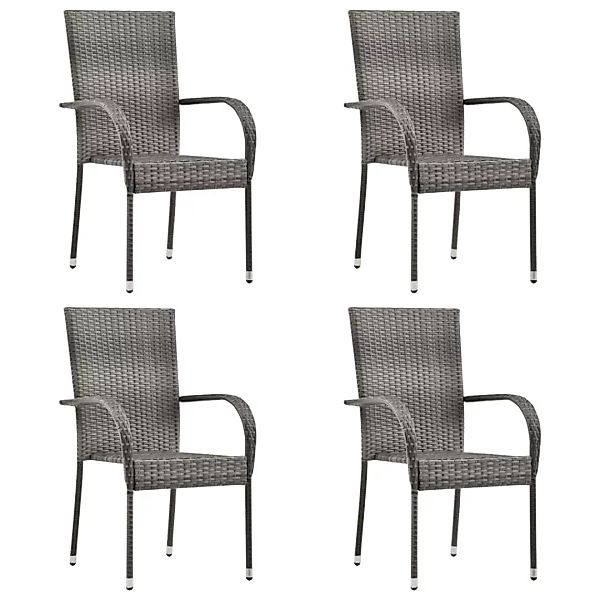 Gartenstühle Stapelbar 4 Stk. Grau Poly Rattan günstig online kaufen
