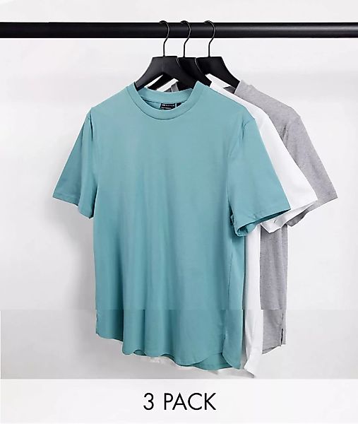 ASOS DESIGN Longline-T-Shirt mit seitlichen Schlitzen im 3er-Pack-Mehrfarbi günstig online kaufen