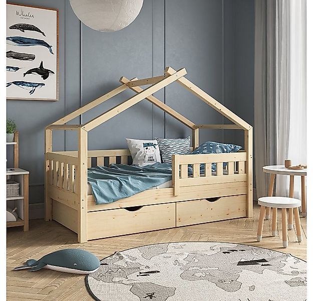 VitaliSpa® Hausbett Design, Naturholz, 80x160 cm mit 2 Schubladen günstig online kaufen