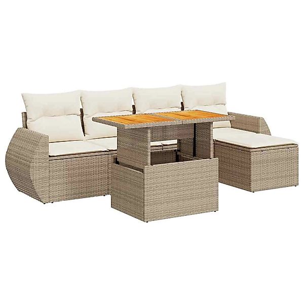 vidaXL 6-Tlg Garten-Sofagarnitur mit Kissen Beige Poly Rattan 3327250 günstig online kaufen