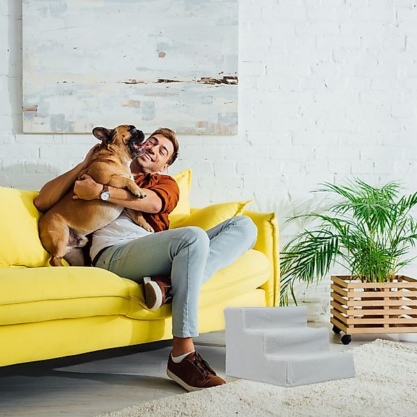 relaxdays Haustiertreppe Hundetreppe 3 Stufen, Grau günstig online kaufen
