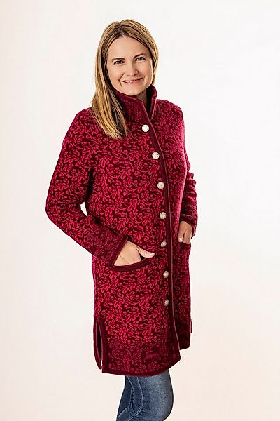 Pezzo D'oro Strickmantel Gehrock aus Merinowolle in Bordeaux mit Pink, herg günstig online kaufen
