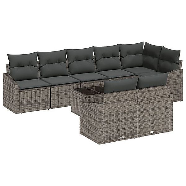 vidaXL Loungesofa 8-teiliges Gartentischset mit Kissen in Schwarz aus Poly- günstig online kaufen