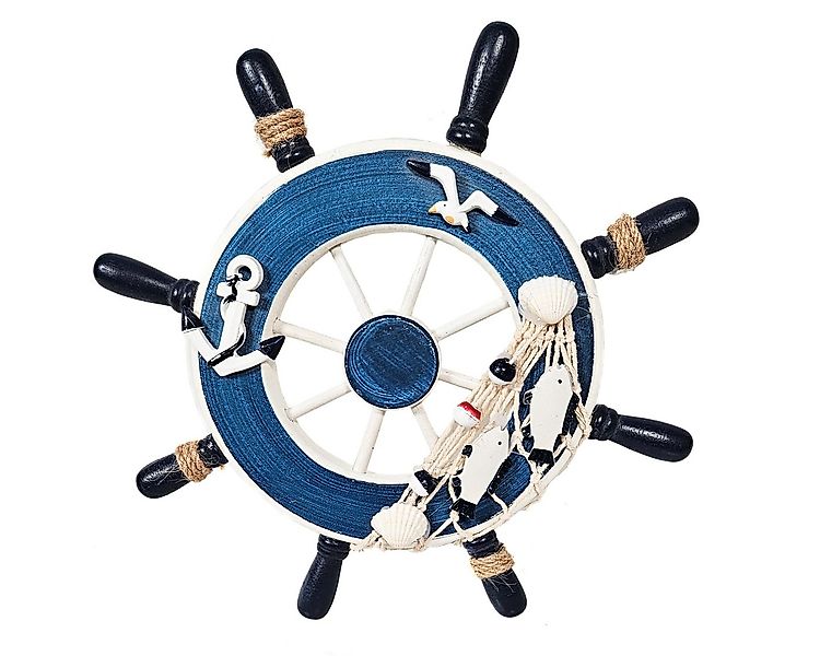 Yudu Wanddekoobjekt Deko Steuerrad Schiff Holz Fischernetz Muscheln Fische günstig online kaufen