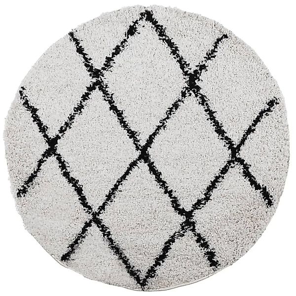 vidaXL Teppich Shaggy Hochflor Modern Creme und Schwarz Ø 120 cm 375377 günstig online kaufen