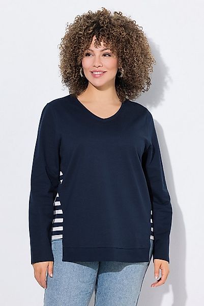 Ulla Popken Sweatshirt Sweatshirt Streifen A-Linie V-Ausschnitt Langarm günstig online kaufen