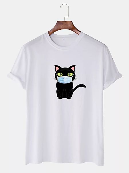Mens Casual Cartoon Katze Bedrucktes Kurzarm-T-Shirt günstig online kaufen