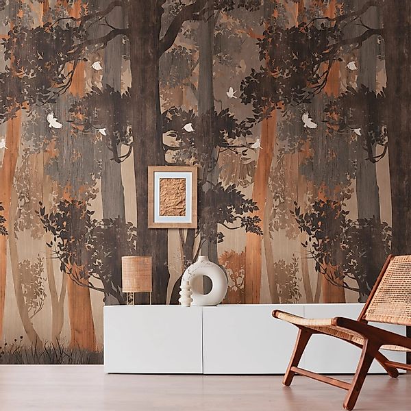 PROFHOME 392371-GU Fototapete Wald Matt Blau Beige Orange 1,59 m x 2,8 m 0, günstig online kaufen