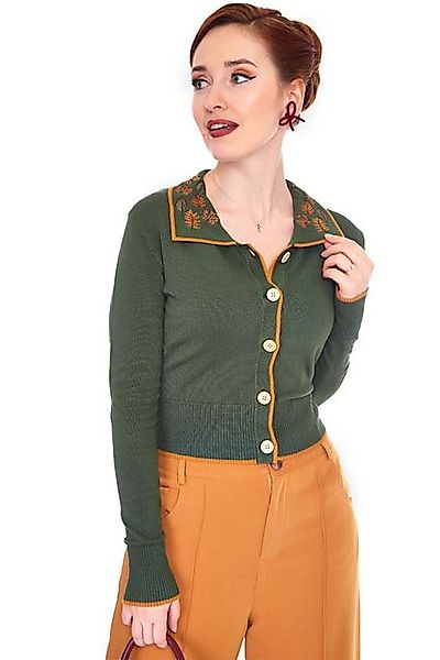 Voodoo Vixen Strickjacke Autumn Leaves Cardigan Retro Vintage Cardigan Blät günstig online kaufen