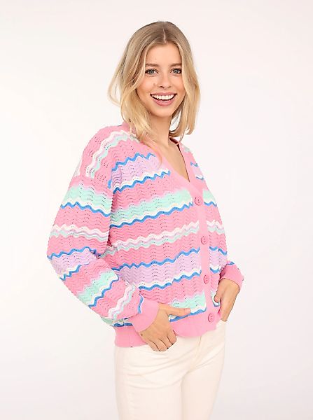 Zwillingsherz Strickjacke ""Streifen Wellen"" Wellen-Muster, Langarm, V-Aus günstig online kaufen