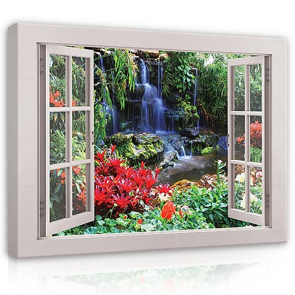 Wallarena Leinwandbild Fenster Wasserfall 3D Effekt günstig online kaufen