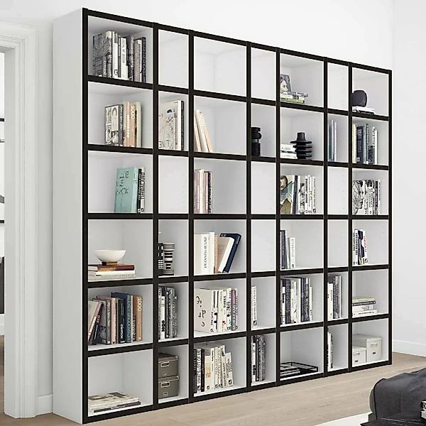 Bücherwand Regal modern in Weiß und Schwarzbraun 222 cm hoch günstig online kaufen