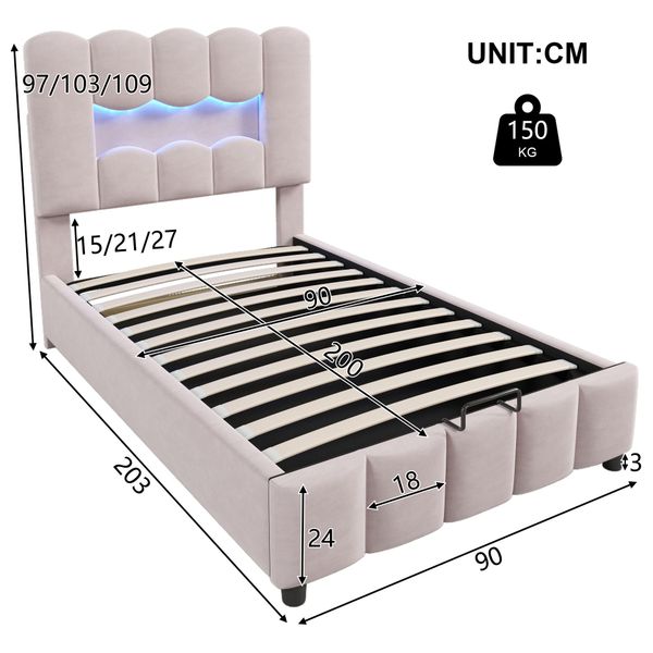 Ulife Polsterbett mit LED-Beleuchtung, Hydraulikvorrichtung und günstig online kaufen
