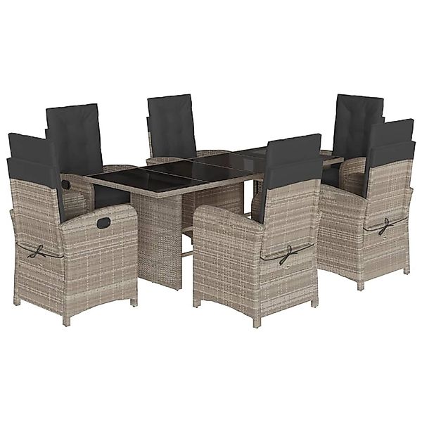 vidaXL 7-Tlg Garten-Essgruppe mit Kissen Hellgrau Poly Rattan 3212266 günstig online kaufen