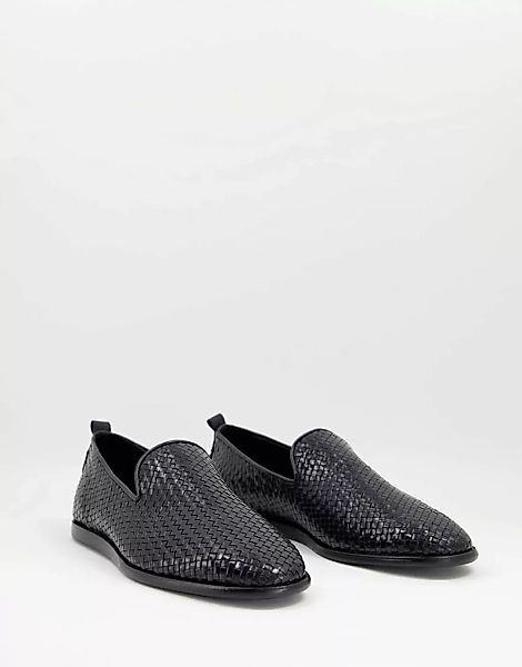 H By Hudson – Ipanema – Gewebte Loafer aus schwarzem Leder günstig online kaufen